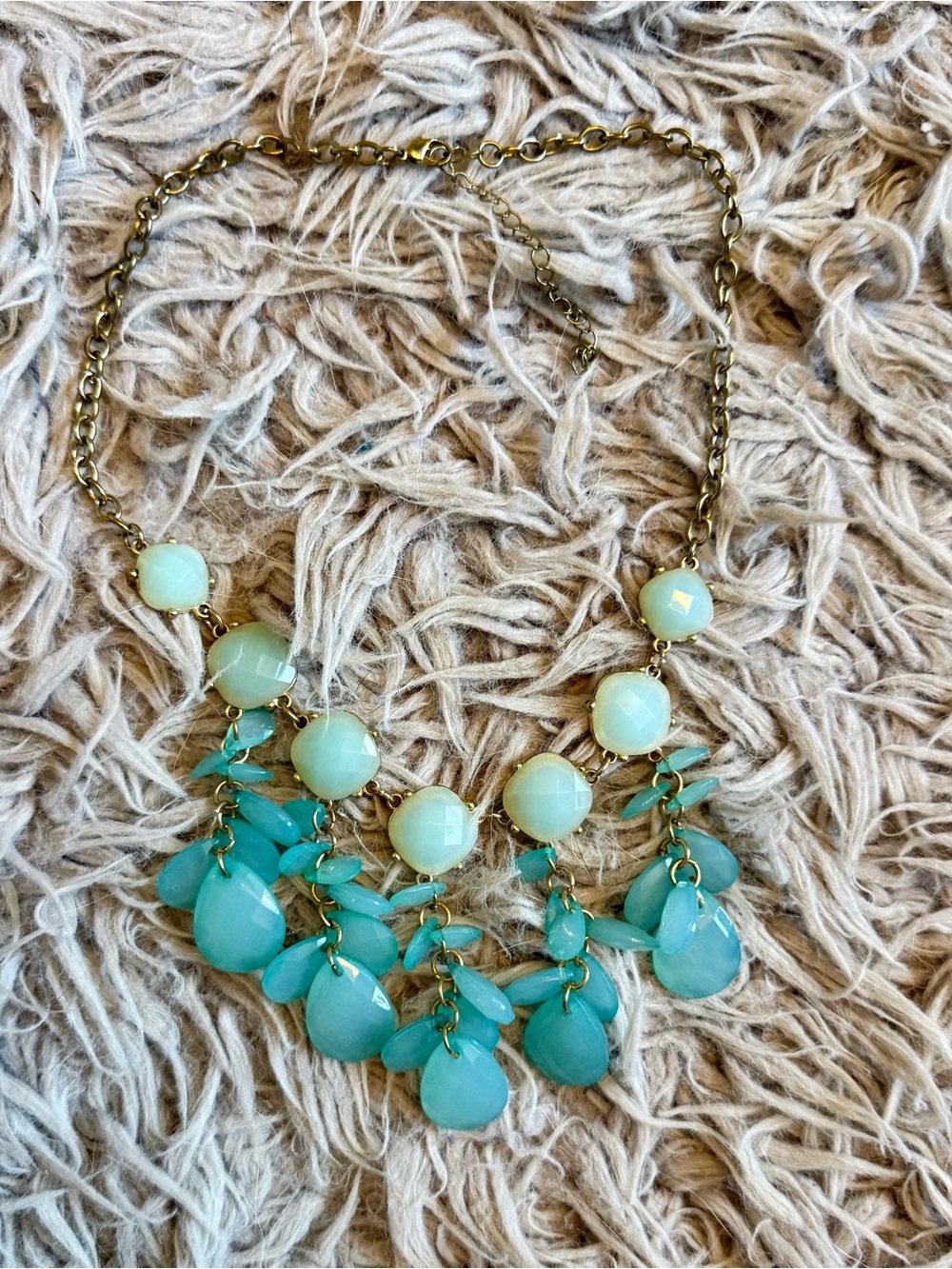 J. Crew Aqua and Mint Teardrop Bib Necklace